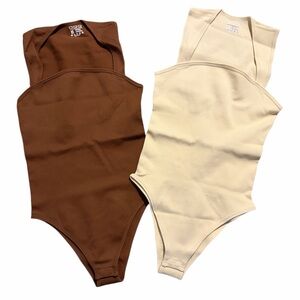 OQQ Chic Brown and Cream Women's Bodysuit Duo Size S